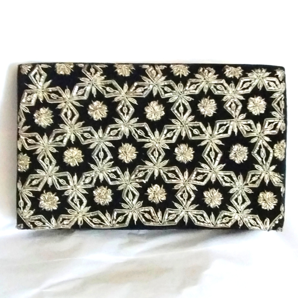 Vtg 1940s Zardozi Velvet Silk Embroidered  Envelope Clutch Handmade India A